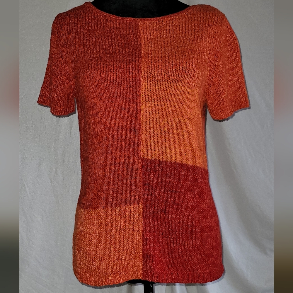Judith Hart, S, Knit Sweater Top, Short Sleeve, Red And Orange